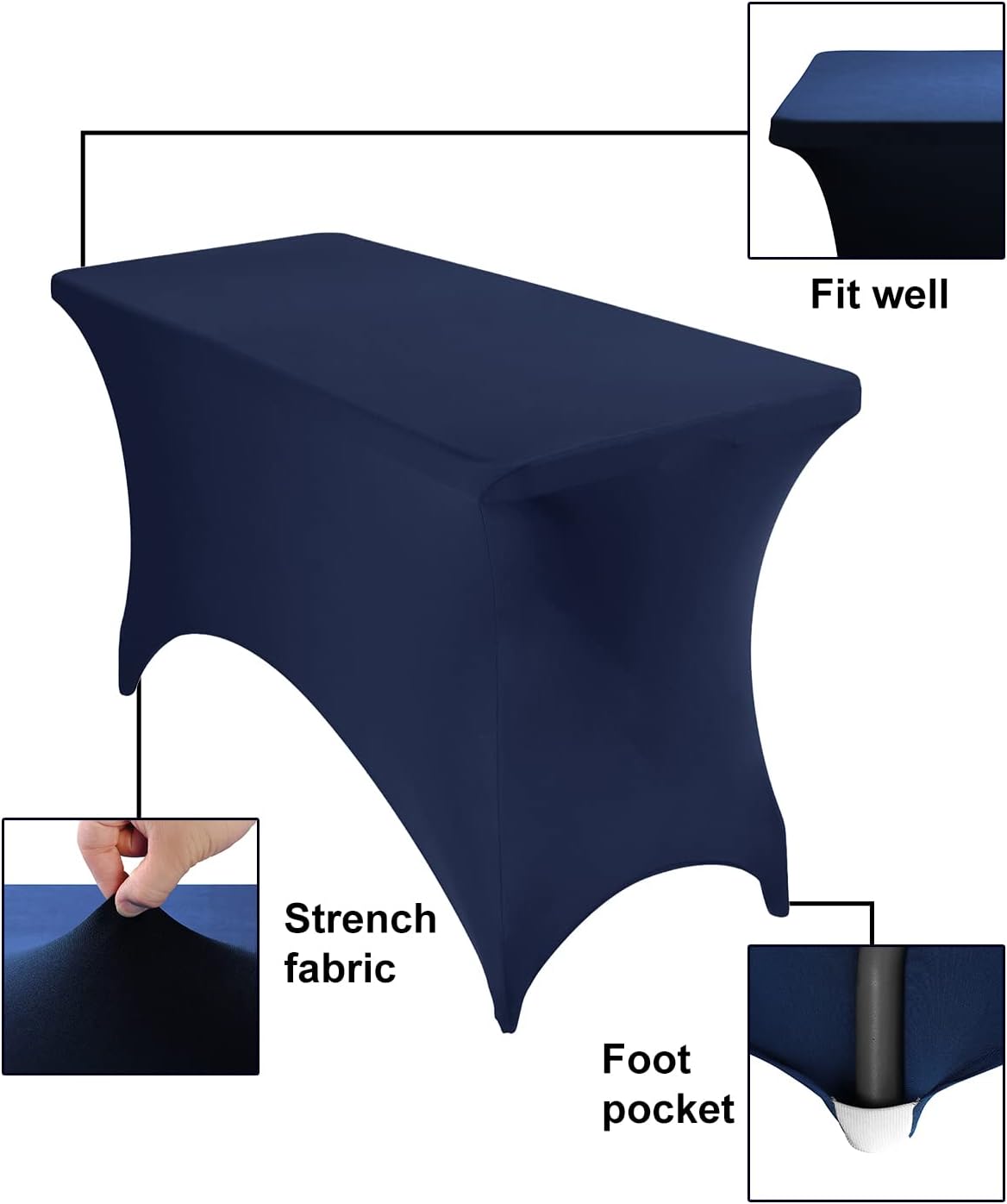 4Pack Spandex Waterproof Table Covers 4ft，Spandex 4ft Waterproof Table Cover for Party,Wedding, Banquet, and Events(Navy)