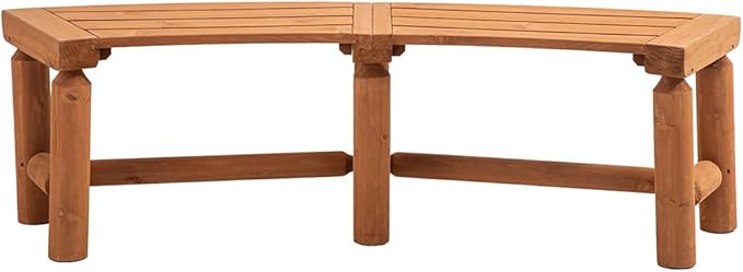 Outdoor Wooden Curved Backless Porch Bench Rustic Style Cedar/Fir Wood Log Fire Pit Bench for Patio Garden Deck and Backyard, 40"-54.7" W×13" D×16.5" H, Brown