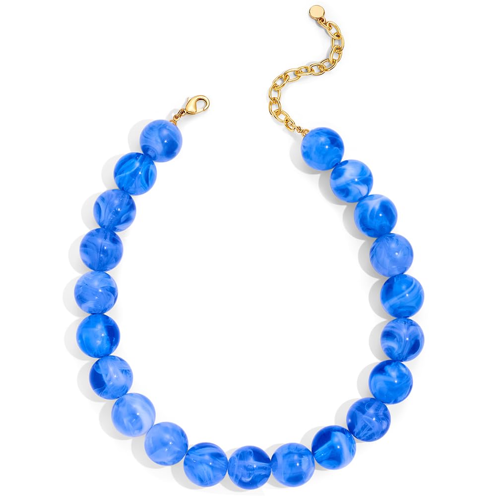 FAUTHENTICUTE Light Blue Chunky Beaded Choker Necklace for Women Boho Western Statement Necklace Trendy Summer Beach Everyday Blue Beaded Necklaces for Women