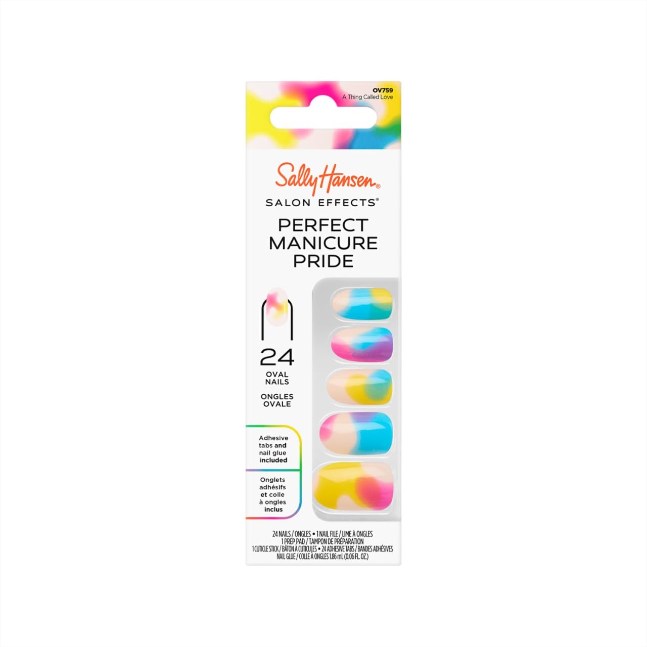 Sally Hansen Salon Effects Perfect Manicure Press-On Nails | Oval Shape | Easy to Apply, Non-Damaging | 24 Nails, Adhesive Tabs, File & Alcohol Pad Included | Pride - A Thing Called Love