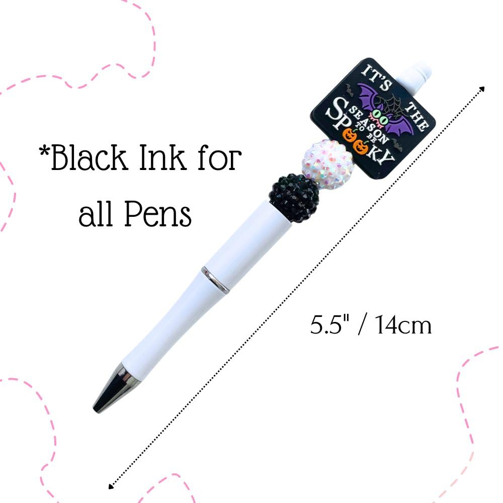 YJ PREMIUMS 8PC Halloween Bead Pens Cool Monsters Creepy Wicked Witch Spooky Scary Stuff Skull Pumpkin Haunted Birthday Decorations Decorative Desk Accessories Set School Office Supplies For Adults