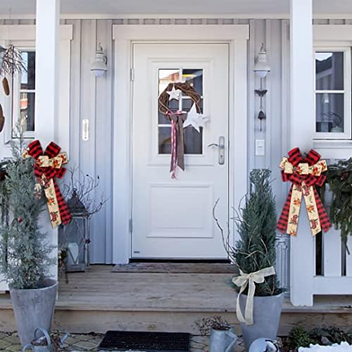 Hying Large Christmas Bow for Wreath, Black Red Buffalo Plaid Wreath Bow for Winter Decor - Front Door Indoor Outdoor Wall Decoration Supplies Ornament