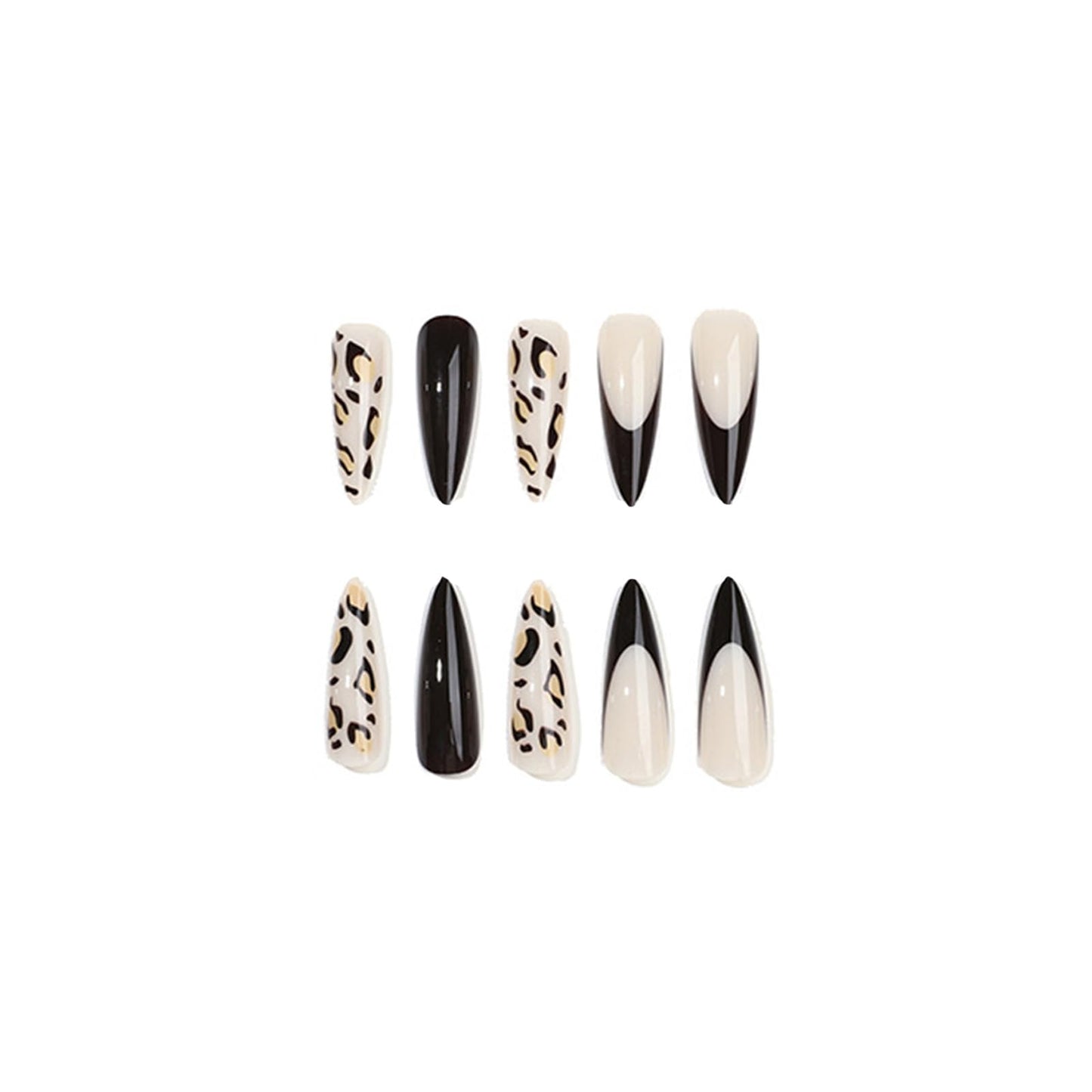 SINHOT Stiletto Press on Nails Long - Long Fake Nails, Glossy Finish, Wine Red French Tip & Leopard Print, DIY Artificial False Nail Art - 24 Pcs Nail Kit with Glue