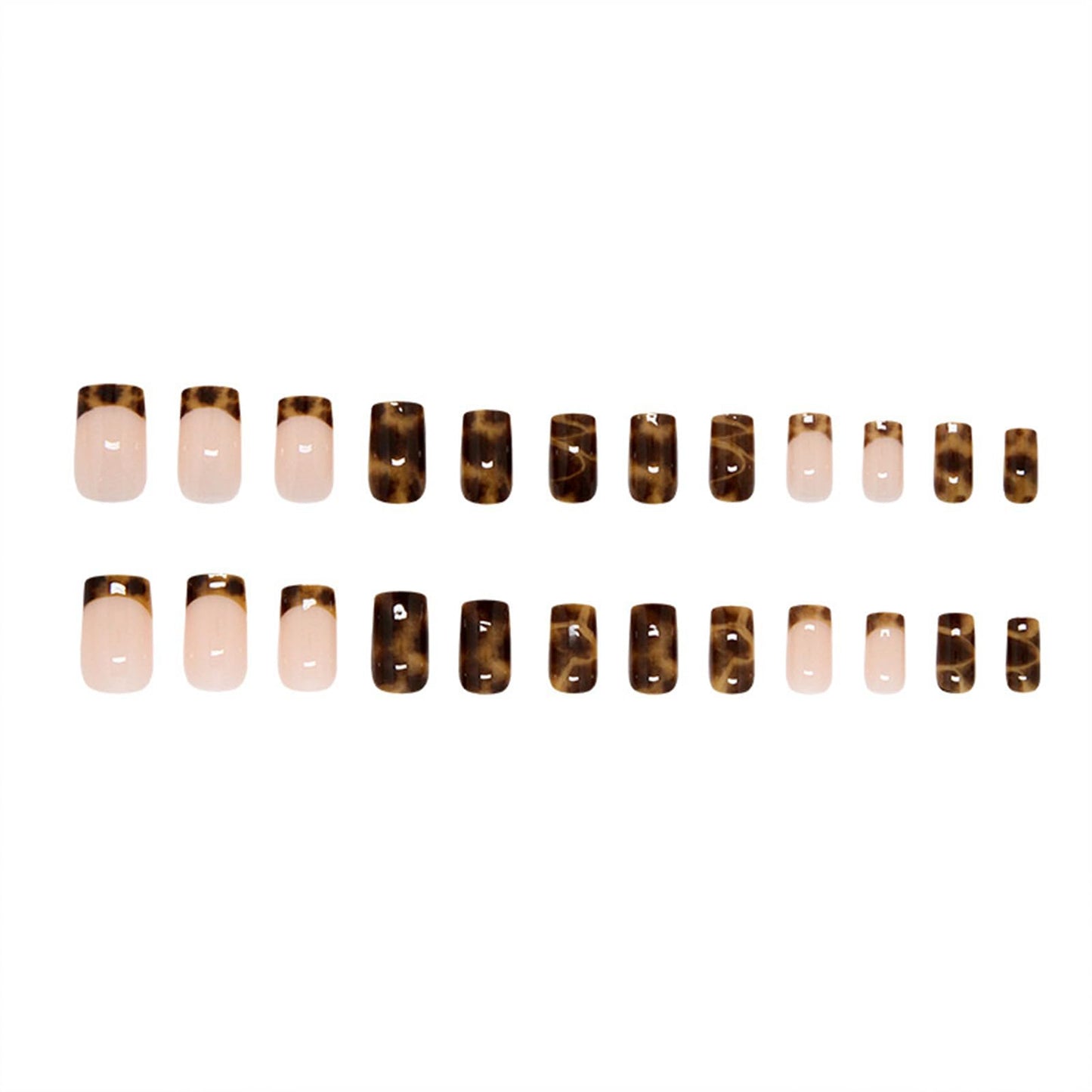 SINHOT Press on Nails - Short Square Fake Nails, Glossy Finish, Fall French Tip & Autumn Tortoise, DIY Artificial False Nail Art - 24 Pcs Nail Kit with Glue