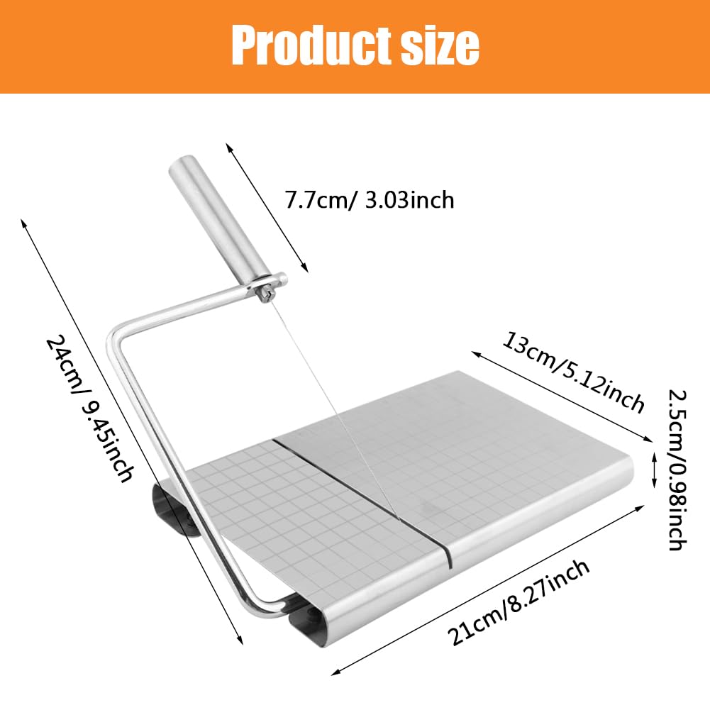 homfanseec Stainless Steel Cheese Slicer Cutter, Cheese Slicer with Wire, Adjustable Cheese Cutter Board with 6 Replacement Wires, for Cutting Cheese Butter Vegetables Sausage(silver)