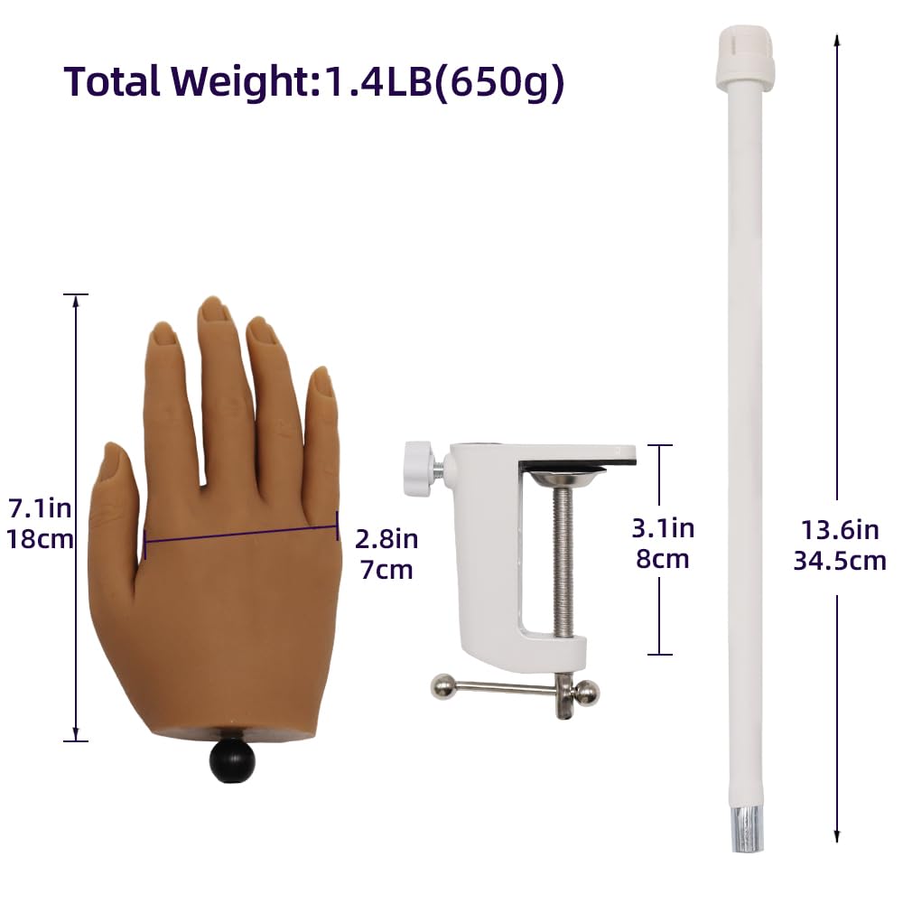 KnowU Silicone Nail Practice Hand, Acrylic Nails Manicure Model, Durable Nail Training Mannequin for Beginners and Professionals, Brown