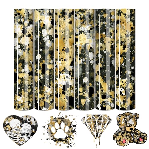 Tintnut Black Gold Splash Heat Transfer Vinyl - 6 Sheets 10"x12"Watercolor HTV Patterned HTV Iron On Vinyl for T-Shirts Hats Clothes - color: Black Gold-6pcs