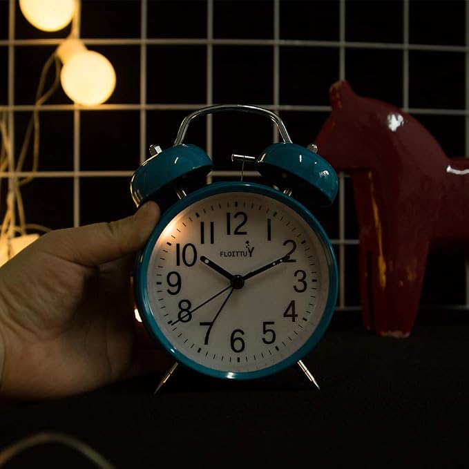 FLOITTUY [Loud Alarm for Deep Sleepers) 4'' Twin Bell Alarm Clock with Backlight for Bedroom and Home Decoration(Blue)