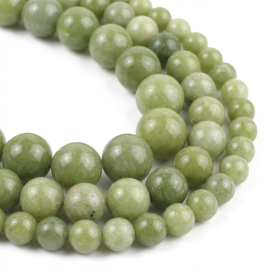 Yochus 45pcs Green China Jade Beads，8mm Natural Stone Round Loose Beads for Jewelry Making Earring Necklace DIY Crafts