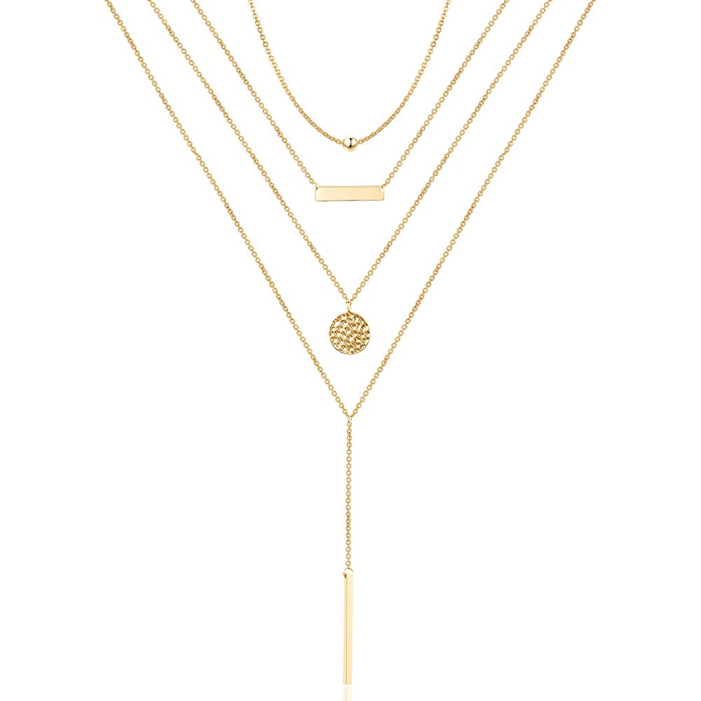 Turandoss Layered Necklaces for Women Choker Bar Hammered Disc Necklace Womens Layering Necklaces for Women