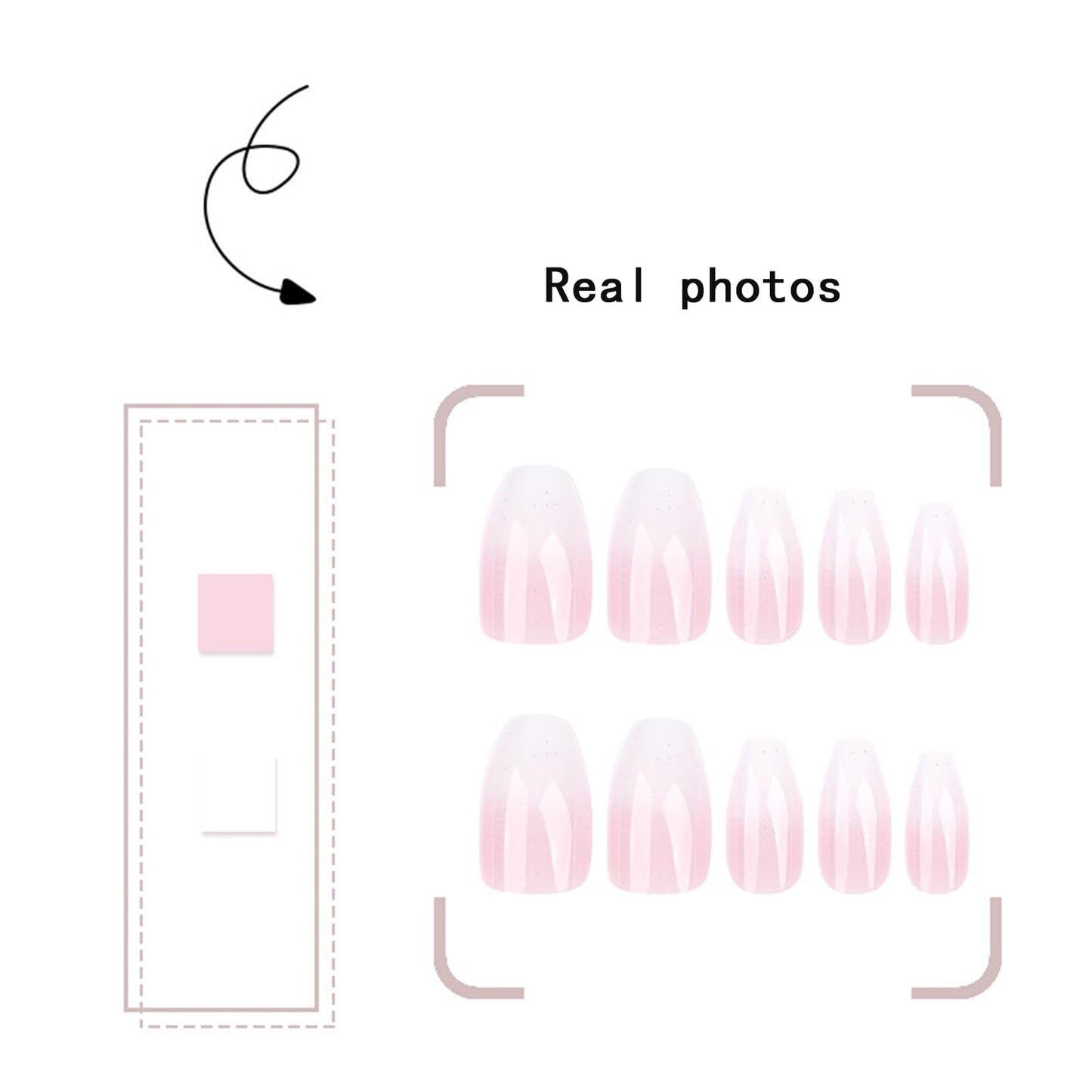 Gradient French Press on Nails Medium Ballet Fake Nails White French Tips False Nails Full Cover Nude Gradient Glossy Reusable Acrylic Nails for Women Girls Party DIY Manicure Decoration 24Pcs