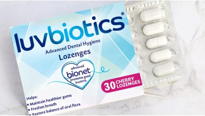 Luv Biotics Sugar Free Cherry Lozenges with Dental Probiotics, Xylitol & Aloe Vera for Bad Breath, Halitosis, Gum Health, Dry Mouth & Oral Care – 30 Lozenges