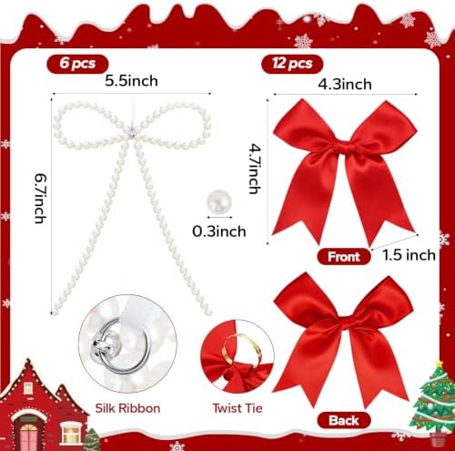 18 Pcs Pearl Bow Ornaments for Christmas Tree Toppers Decorations