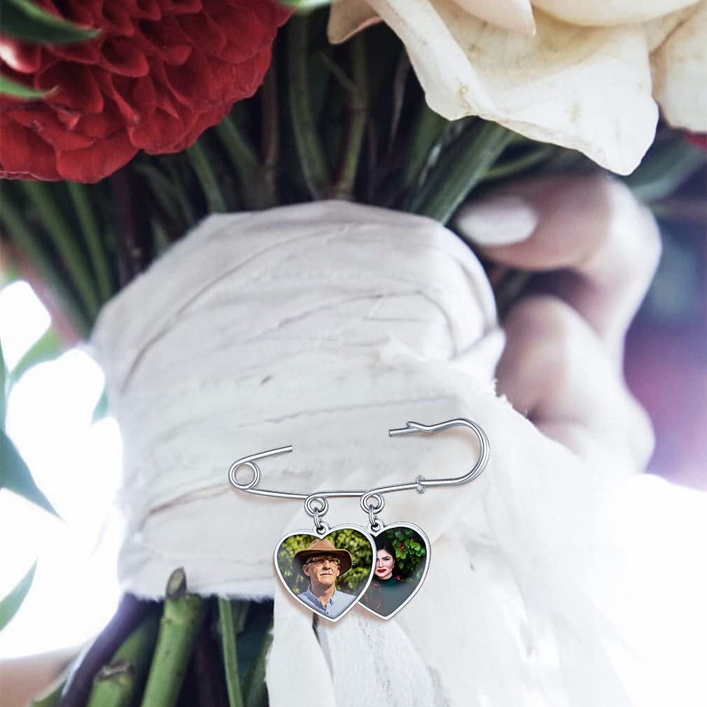 Custom4U Photo Charm for Wedding Bouquet Heart Memory Charms Funeral Boutonniere with Pictures Customized Wedding Gifts