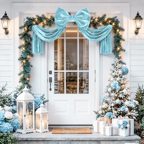 Big Bows, Christmas Decorations, Velvet Christmas Tree Topper Bow, 52 x16 Inch, Giant Christmas Bow Decorations for Home, Wedding, Birthday, Wreath, Door, Wall Decor (Sage Green)