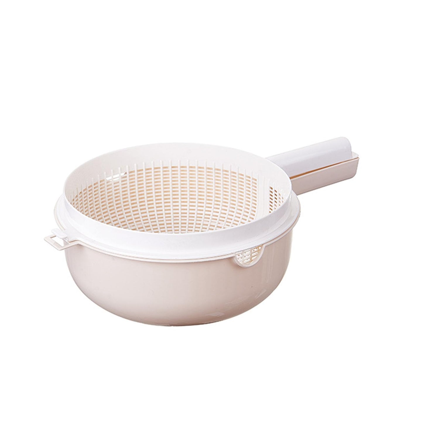 HUANIZI Double Layer Rice Wash Basket 2 in 1 Kitchen Strainer Bowl Drain Basket with Handle Fruit Vegetable Colander for Washing Mixing Kitchen Strainer Bowl Set, Beige