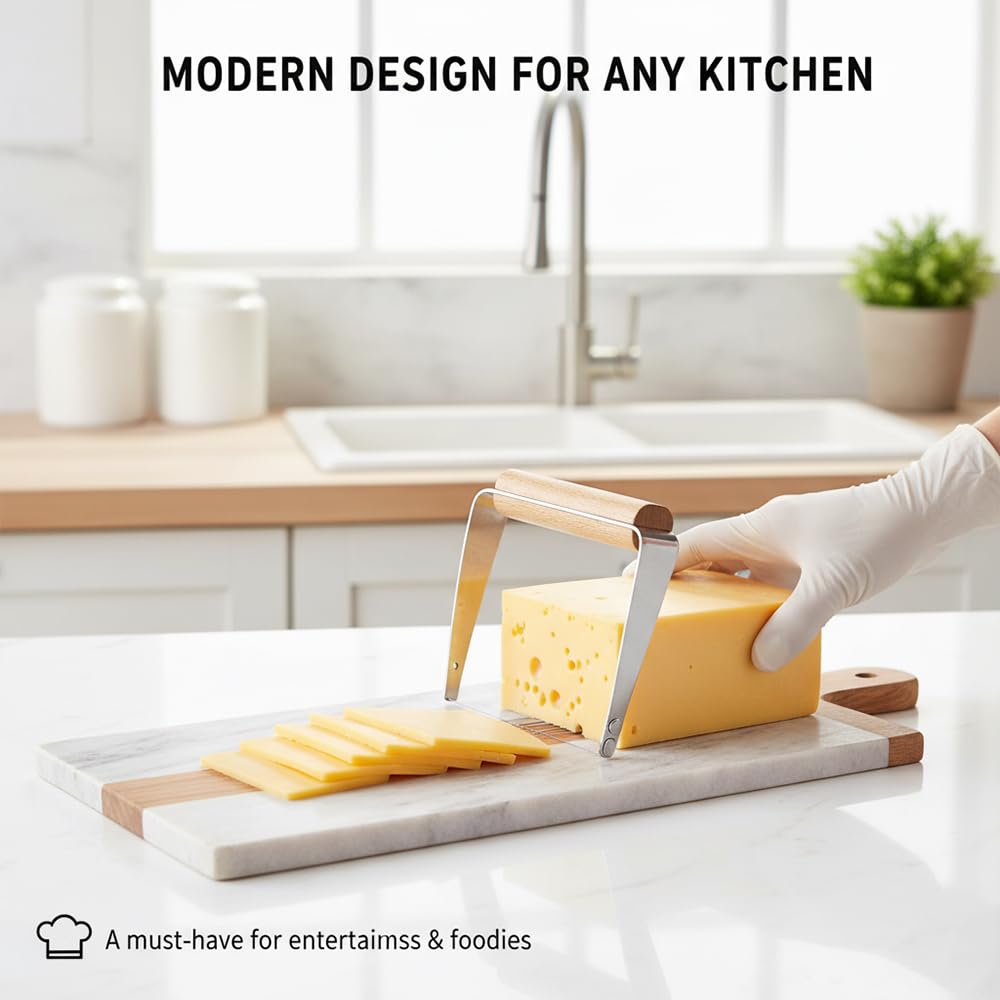 2 Pack Cheese Slicer - Stainless Steel Wire Cheese Slicer with Wooden Handle,Cheese Cutter Wire Board for Hard and Block Cheese,Manual Cheese Slicer,Cheese Cutting Board with Wire Cutter