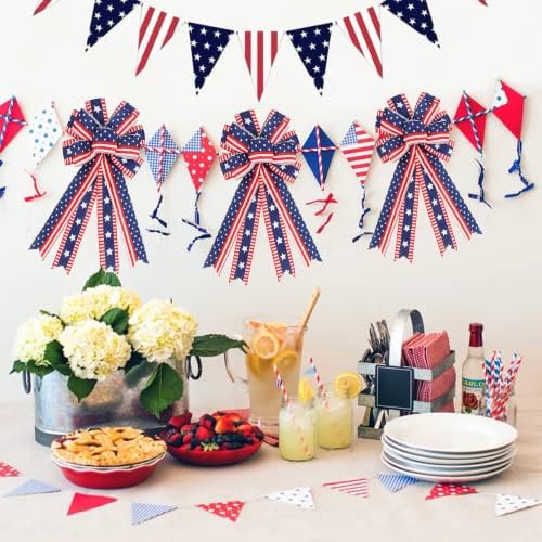 2PCS Large 4th of July Wreath Bows for Independence Day Front Door Decor