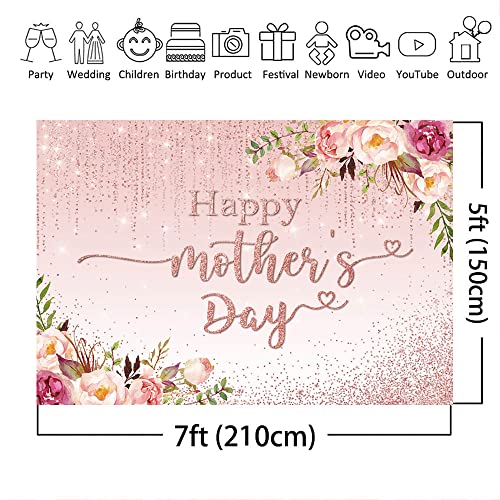 Mocsicka Mothers Day Backdrop Banner 7x5ft Pink Floral Happy Mothers Day Backdrop Decorations Thanks Mother's Day Photo Background Banner Party Decorations - size: 7x5ft