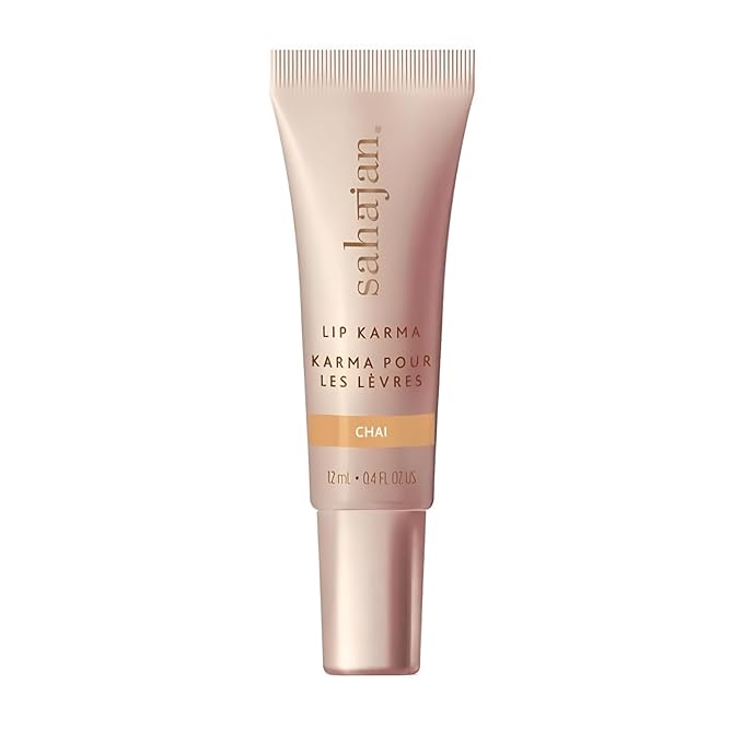 Lip Karma Hydrating Lip Balm Gloss with Castor & Argan Oil, Cera Alba, Moisturizes & Firms Chapped, Dry Lips Shine for Plumper Looking Lips (Chai)