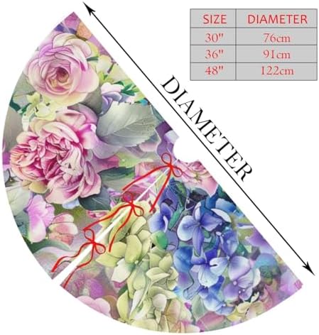 Roses Flowers Floral Christmas Tree Skirts 30", Xmas Tree Cloth Mats Trees Skirts for Decor Gift, Home Decoration