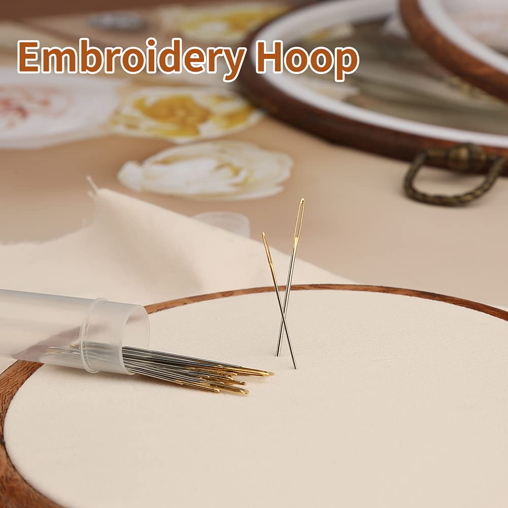 Jupean Embroidery Hoops, 7.5'' 9.2'' Oval Embroidery Hoop, Imitated Wood Display Frame with 30 Pieces Embroidery Needles, Embroidery Frame and Cross Stitch Hoop for Art Craft Sewing and Wall Hanging