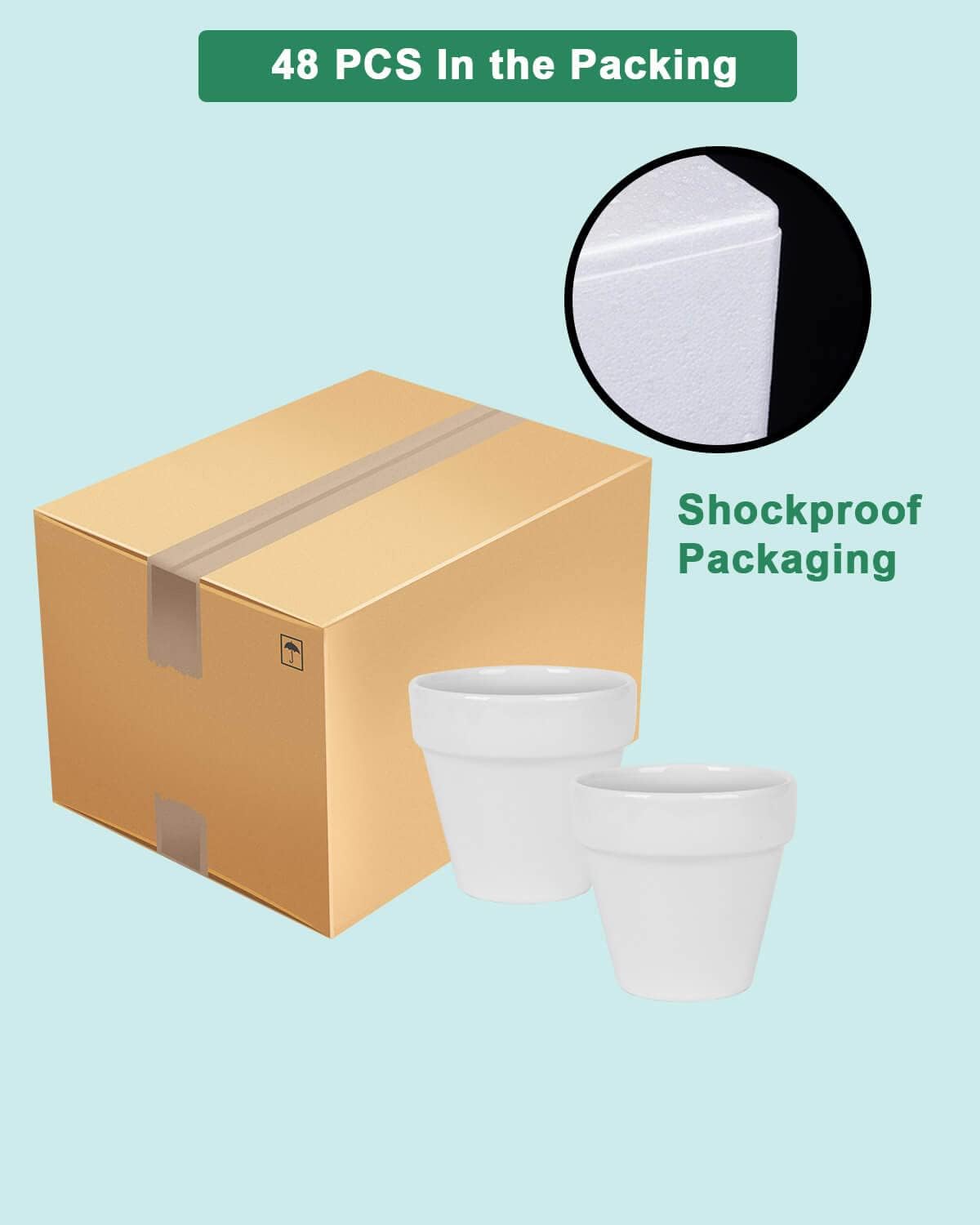 vensovo 48 Pcs 2" Tiny Ceramic Plant Pots with Drainage Hole - White Small Mini Ceramic Pottery Planter Ideal for Indoor/Outdoor Plants, Crafts, Wedding Favors