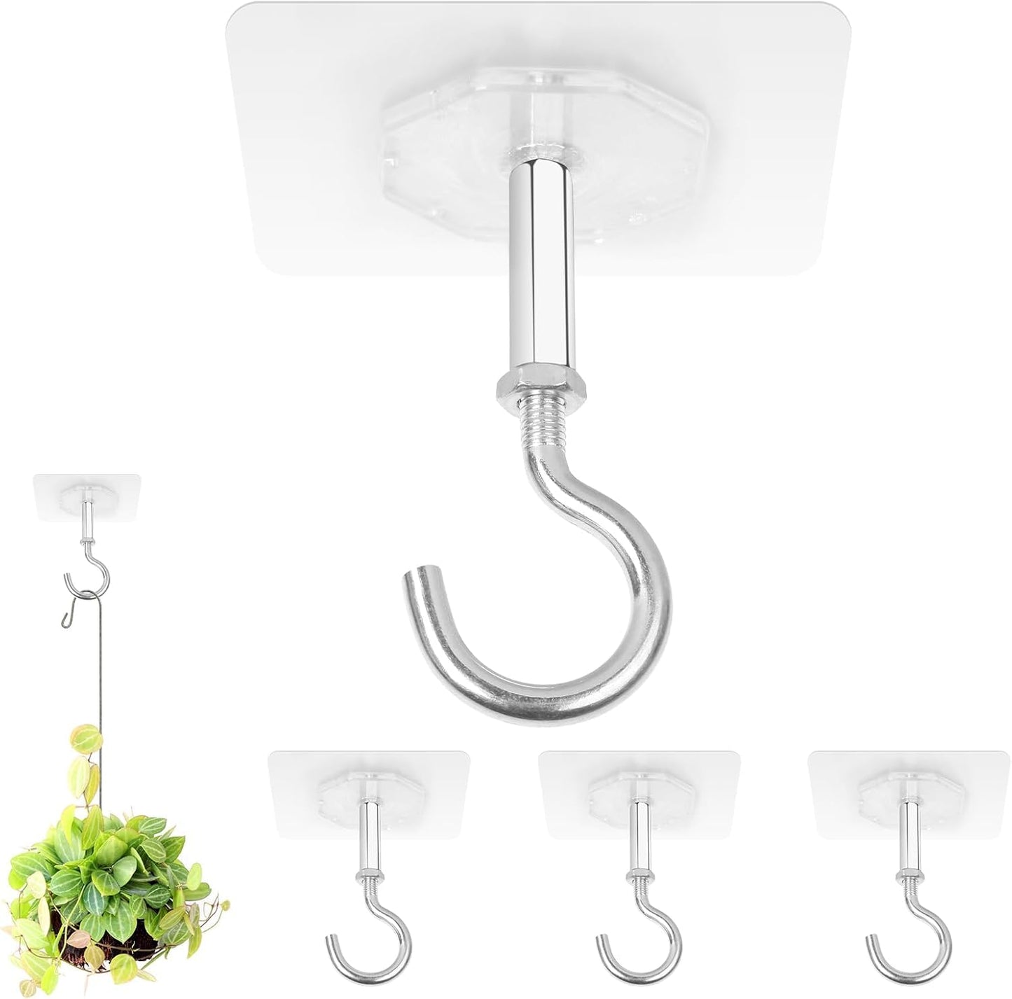 Dlilise Adhesive Ceiling Hooks, 4 Pack 30lbs Super Heavy Duty for Hanging Plants, Ceiling Hooks, Strong No Drill Outdoor Sticky Ceiling Hanger, Stick On Hooks for Lights,Wind Chimes,Lantern