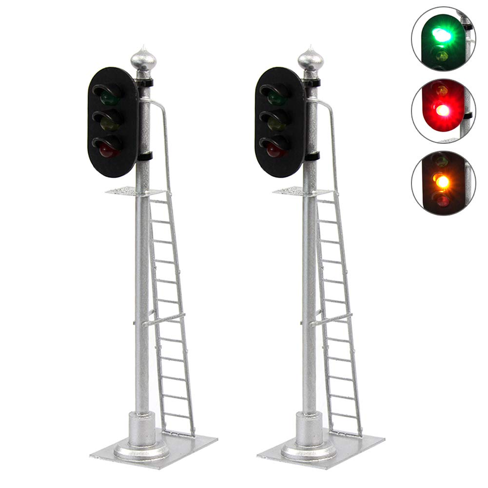 JTD433GYR 2PCS Model Railroad Train Signals 3-Lights Block Signal 1:43 O Scale 12V Green-Yellow-Red Traffic Lights for Train Layout New