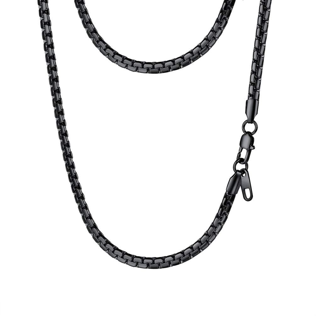 PROSTEEL Black Chains Necklace for Men Gothic Jewelry Minimalist Flat Link Chain Necklace