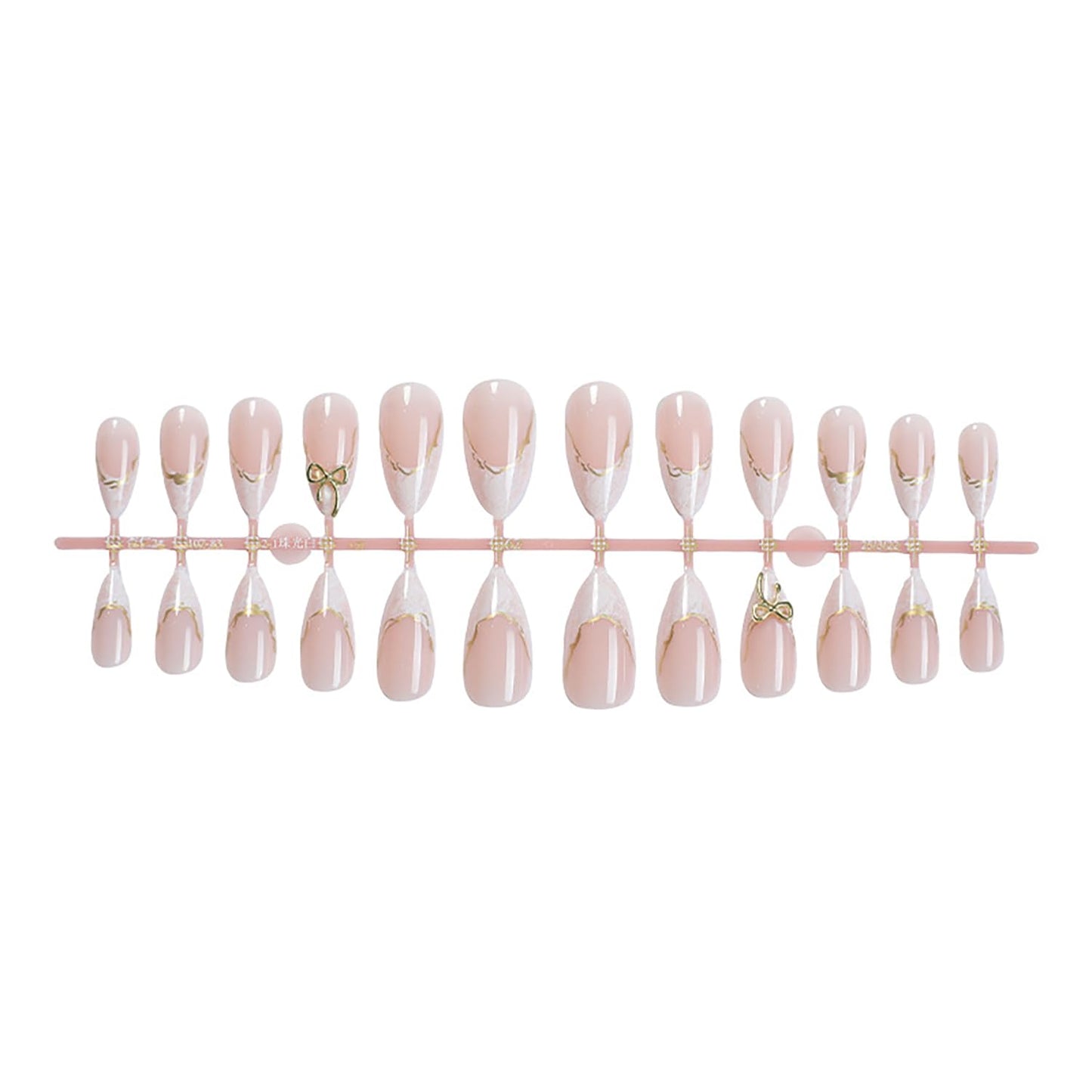 French Tip Press On Nails Almond Medium Fake Nails Nude Pink False Nails With Gold Bow Designs Acrylic Nail Press Ons Full Cover Glue On Nail Reuseable Stick On Nails For Women 24Pcs