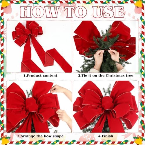 Norme 1 Pcs Red Extra Large Christmas Tree Topper Bow Decor