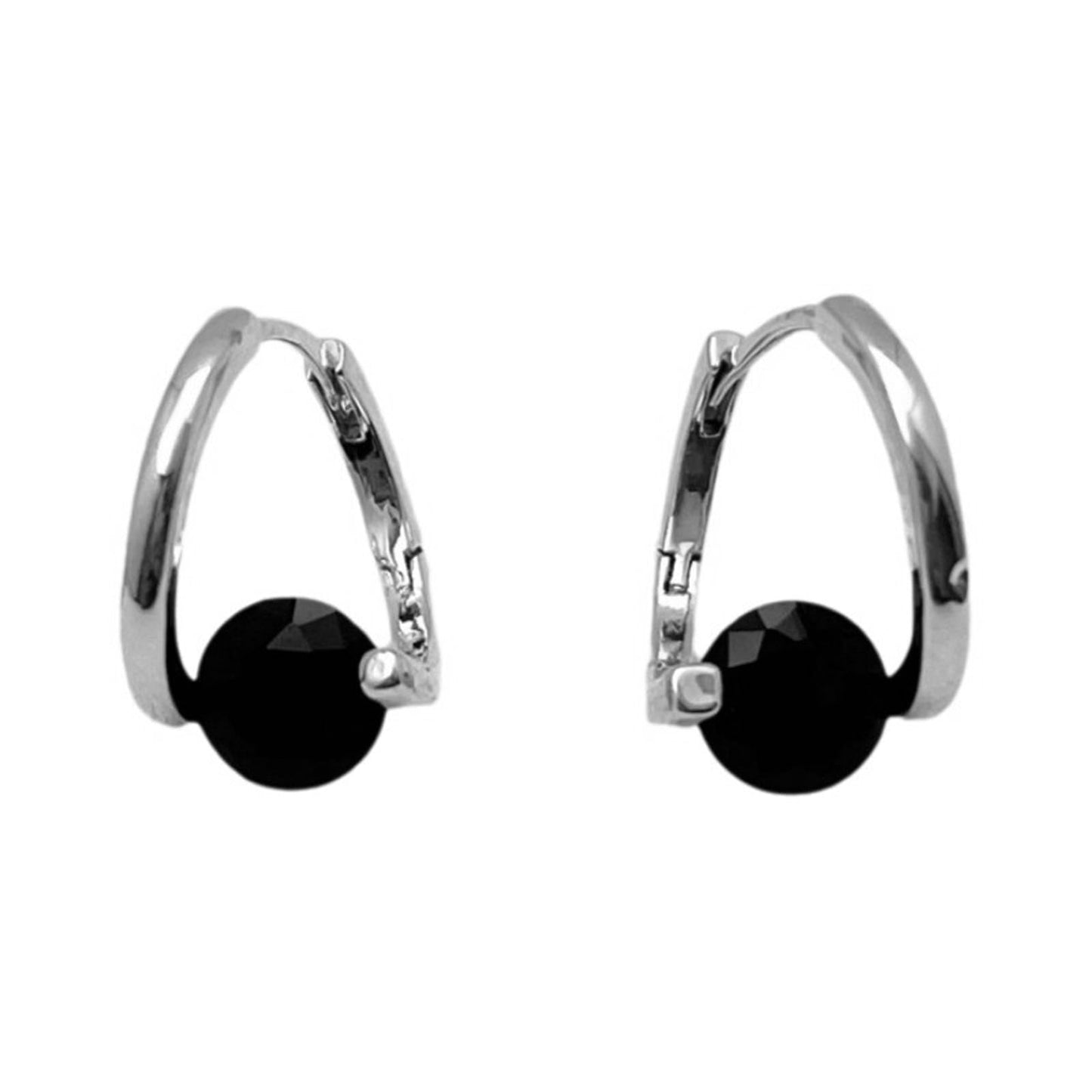 Lymphvity Germanium Crystal Ball Hoop Earrings Gold Silver Plated Unique Colorful Ball Sparkle Rhinestone CZ Lucky Round Circle Dangle Hoop Earrings for Women Minimalist Lymphatic Drainage Jewelry Gifts (Black)