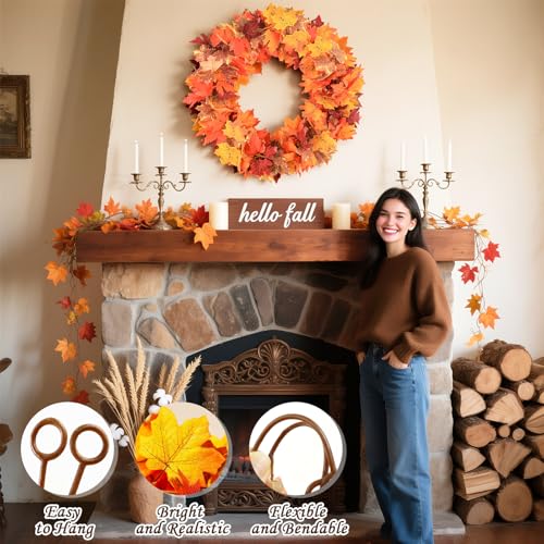 Fall Decor - 2 Pack Fall Garland Maple Leaf - Total 11.8FT Autumn Vine for Fall Home Decor-Thanksgiving, Halloween,Fireplace, Wedding, Christmas Party Hanging Foliage