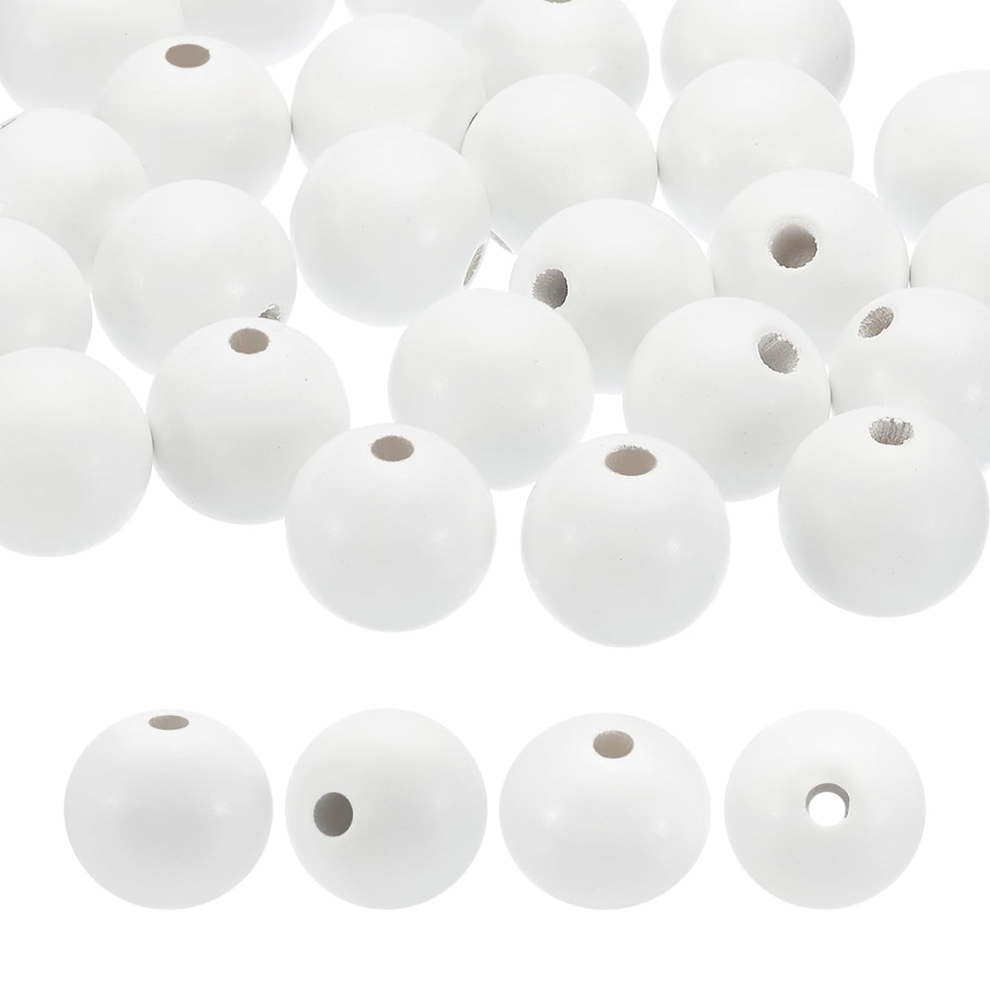 PATIKIL 30mm White Wooden Round Beads, 25 Pack Loose Beads for DIY Craft Jewelry Making Home Decoration