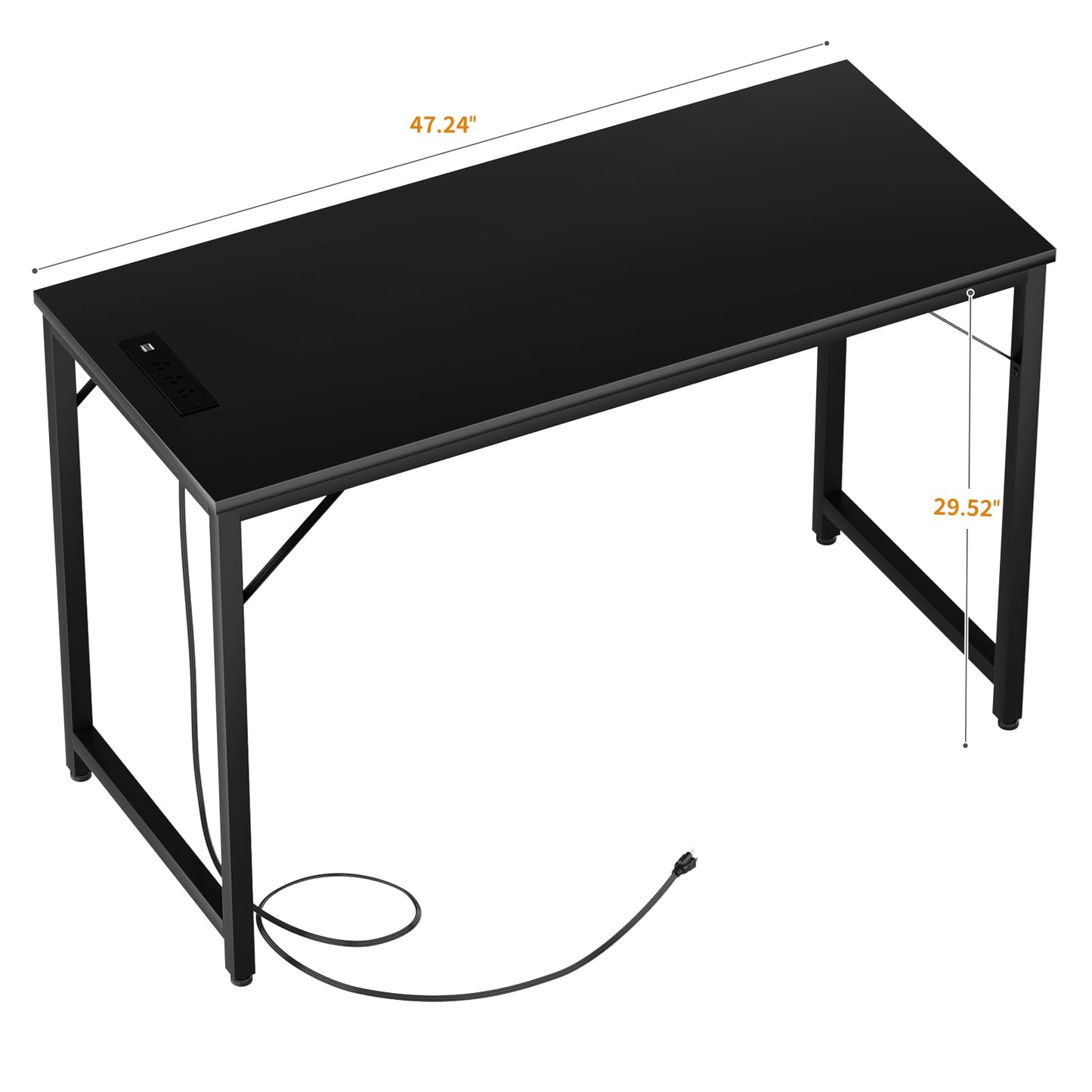 iSunirm 47 Inch Computer Desk with Magic Power Outlets and USB Charging Ports, Modern Home Office Desks, Sturdy Simple Writing Table, Laptop PC Gaming Desk for Bedroom Workstation, Black, 2 Pack