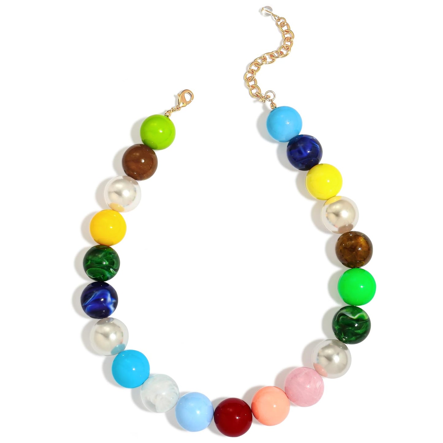 FAUTHENTICUTE Colorful Beaded Necklace for Women Chunky Bead Choker Statement Necklace Boho Summer Beach Jewelry Gift for Mothers Day