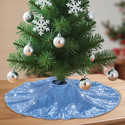 Poise3EHome Baby Blue Christmas Tree Skirt, 24 Inch Sequin Tree Skirt