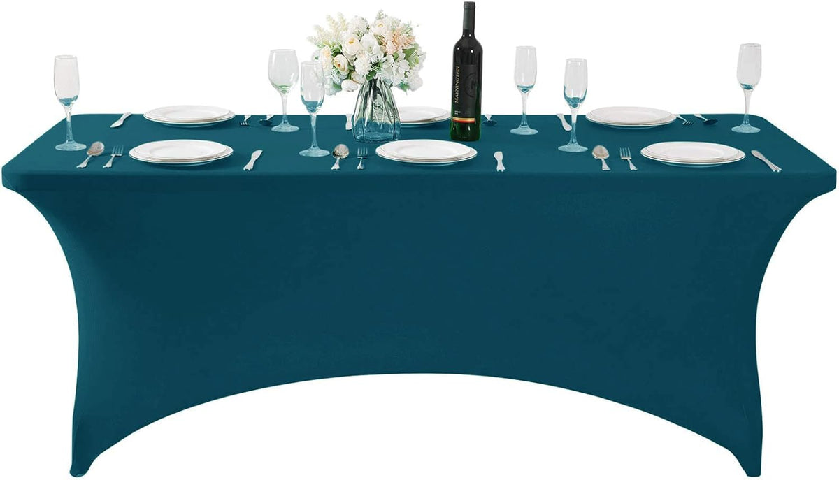 Spandex Table Cover for 6Ft or 4fT or 8ft Table Universal Fitted Stretch Tablecloth for Party, Banquet, Wedding and Events-Peacock