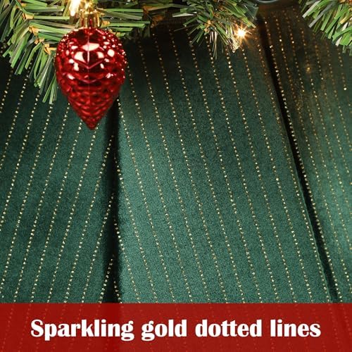 Blissun Christmas Tree Collar, Velvet Foldable Christmas Tree Ring with Golden Dotted line, Christmas Tree Skirt for Artificial Christmas Trees Decoration, Green