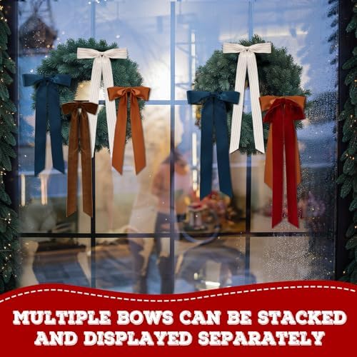 Suncalla 8 Pcs Retro Velvet Christmas Wreath Bows Farmhouse 13.8-15.7 in