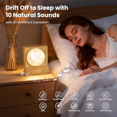 RETEYUNG Sunrise Alarm Clocks for Heavy Sleepers,Rotatable Moon Light with Gentle Wake-Up,Clock Night Lamp for Bedrooms - Snooze,10 Light Effects,10 Nature Sounds,15 Ringtones for Adults,Kids,Nursery