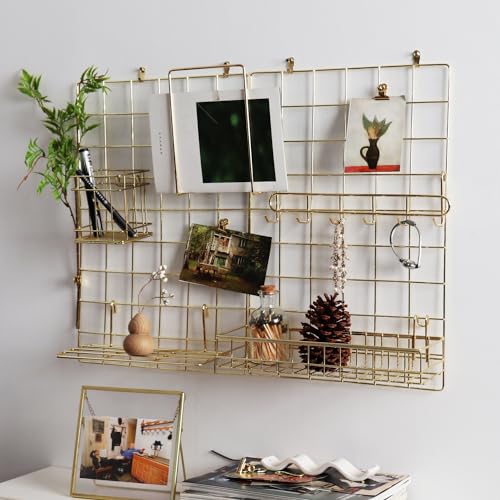 Metal Mesh Wall Grid Panel for Photo Display,Message Board,Size: 17.5" x 11.8",Pack of 2 (Gold) - color: Gold