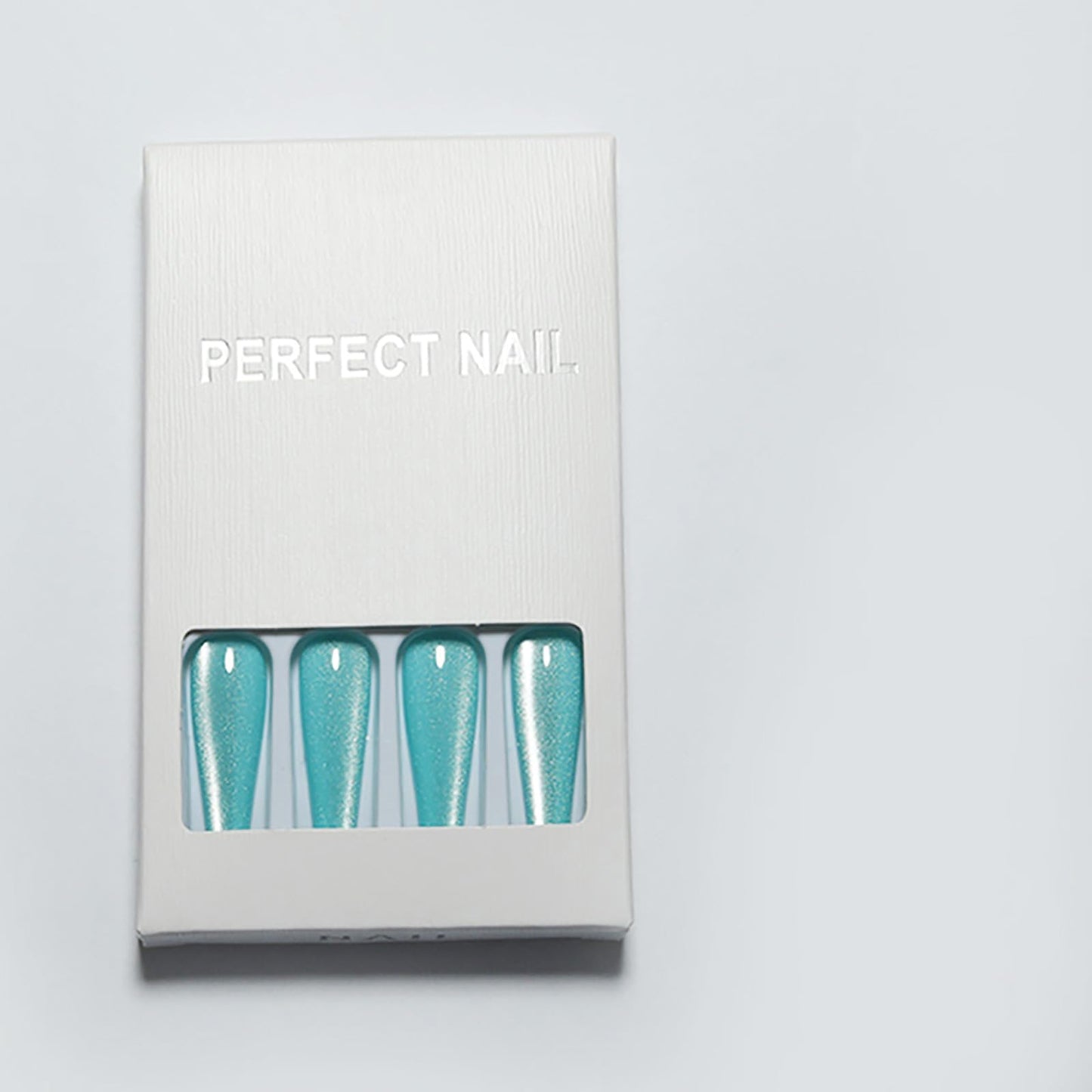 Handmade Press on Nails - Cyan Long Fake Nails | Velvet Effect Design False Nails | Glossy,Glitter,Gradient Color,Reusable Acrylic Nails | 12 Sizes - 24 Nail Kit with Jelly Glue
