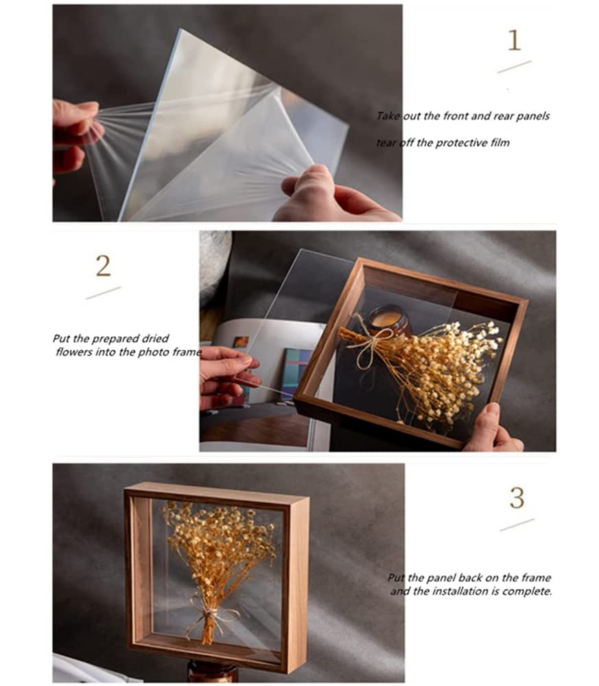 Brown Dried Flower Display Stand - Double Sided Plexiglass Shadow Box, Handicrafts (8x12)