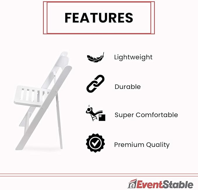 EventStable Titan PRO Resin Folding Chair - Indoor/Outdoor Lightweight Chair - Slatted Seat Folding Chair for Weddings Parties Events - 50 Pack