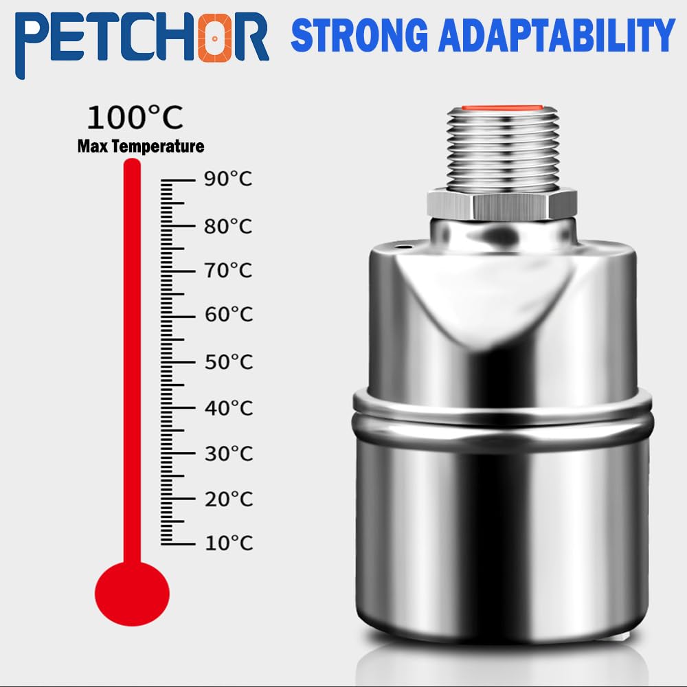 PETCHOR 304 Stainless Steel Fully Automatic Water Level Control Float Valve, 1/2" 3/4''Float Ball Valve, Auto Float Water Shut off Valve for Pool, Water Tank, Livestock Troughs, Fish Pond