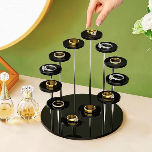 Round Acrylic Display Riser Stands, 12 Tier Jewelry Display Stands for Rings Earrings Mini Figurines 1 Pack(Black) - color: Black 12 Tier