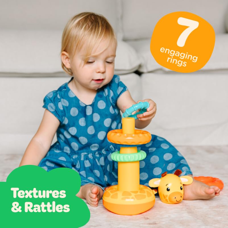 Move2Play, Stacking Toy, Includes 7 Unique Rings, Montessori Development, Baby Toy, Gift for 1 Year Old Boys & Girls, Ages 0-6+, 9, 10, 12, 18+ Months (Giraffe Stacker)