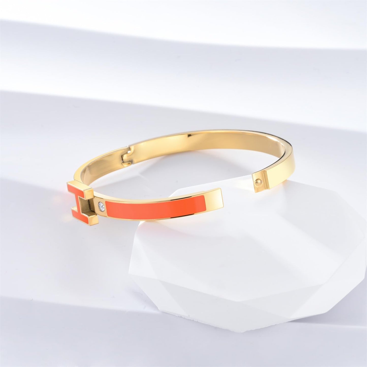 Hothink H Bracelets for Women,H Bangle and H Wire Rope Bracelet Set,Dainty 18K Gold Plated Bracelets Set for Christmas Mothers Day Gifts for Women (Gold-Orange)